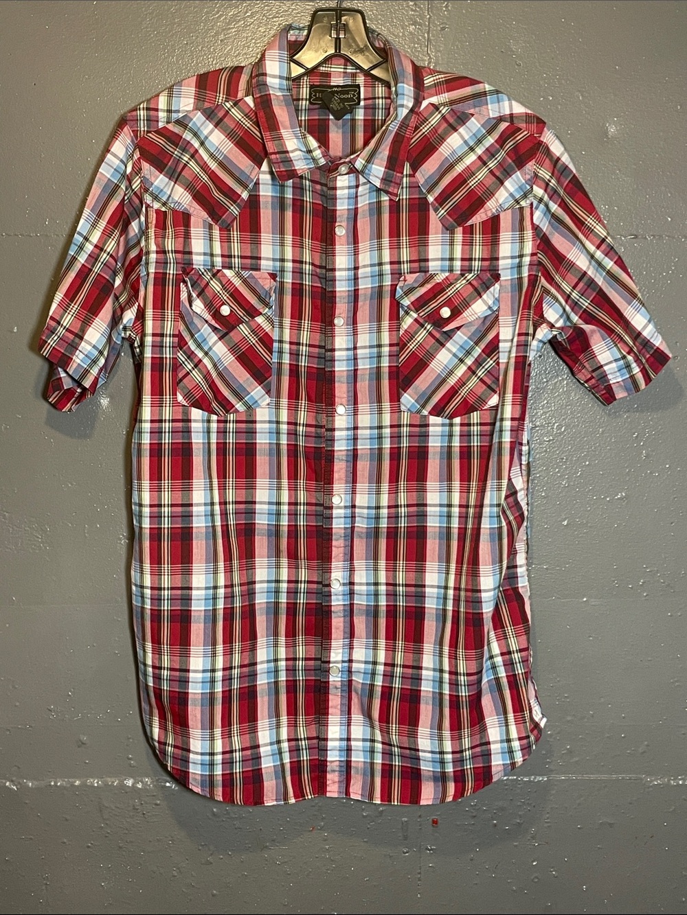Men's Red Plaid Short-Sleeve Button-Down Shirt by High Noon